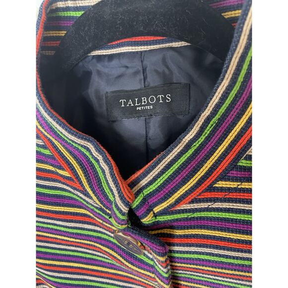 Talbots Woman Jacket Stripe Green Orange Multi Buttons Lined Size 4 petite - Picture 2 of 5